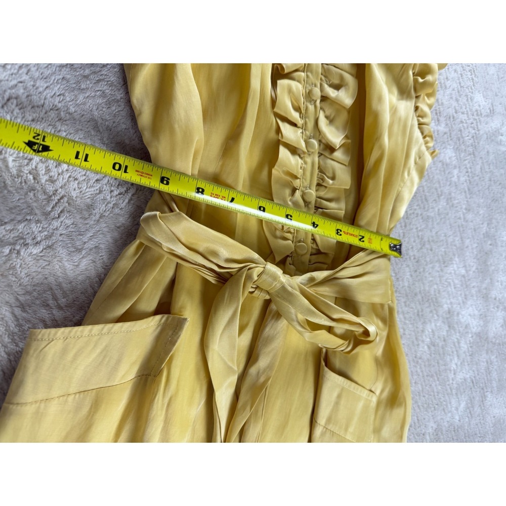 Lucy Paris A-Line Dress S Yellow Ruffled Knee Length Flutter Sleeve Waist Belt - Picture 15 of 16
